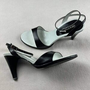 Arturo Chiang Women's Leather Strap Heeled Sandals Open‎ Toe Black Size 5.5